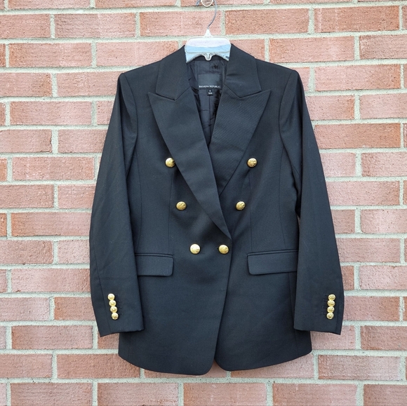 Banana Republic Black Captain's Double Breasted Blazer Wool Blend Size 6 - Picture 4 of 8